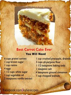 the recipe for carrot cake is shown with instructions