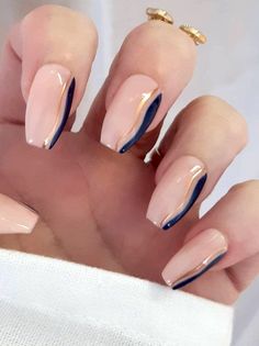 Navy Nails Design, Navy Blue Nail Designs, Blue Gold Nails, Blue Prom Nails, Blue Nail Art Designs, Bridesmaids Nails, Navy Blue Nails, Teal Nails