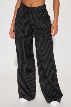 Available In Black. Trouser Pant Hook & Eye Closure Zip Fly Wide Leg Pinstripe Non Stretch 93% Polyester 5% Rayon 2% Spandex Imported | Let Me Behave Pinstripe Trouser in Black size XL by Fashion Nova Hook Eye, White Tank Top, Trouser Pants, Black Fashion, Fashion Nova, Wide Leg, Pants For Women, Let Me, Trousers