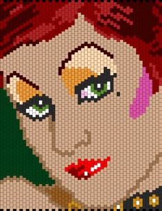 a woman with red hair and green eyes is made out of legos that look like it