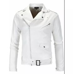 Introducing our Men's White Leather Jacket, a perfect blend of style and functionality. Crafted with precision and attention to detail, this slim-fit fashion biker jacket is designed to elevate your fashion game to new heights. Made from high-quality leather, this jacket exudes luxury and durability.
The shell of this jacket is made from genuine leather, ensuring a premium feel and long-lasting wear. The soft cotton and silk mix fabric lining enhances comfort and adds an extra layer of warmth during colder days. The front zip fastening allows for easy wear and adds a modern touch to the jacket's design.
Equipped with multiple pockets, this jacket offers ample storage space. Two side pockets provide a convenient place to keep your essentials within reach, while the one inside pocket and one Streetwear Jackets, White Leather Jacket, Motorcycle Jacket Mens, Pu Jacket, Pu Leather Jacket, Lapel Jacket, Men's Leather Jacket, Leather Motorcycle Jacket, Casual Coat