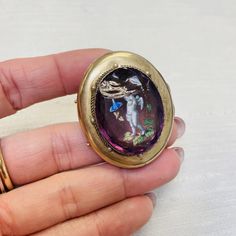 "The amethyst is chipped, sadly! But most of the image remains. It is 1.5x1.25\"  19.2g in total" Victorian Locket, Miami Fl, Locket, Brooch Pin, Brooches, Miami, Amethyst, Yellow Gold, Etsy Uk