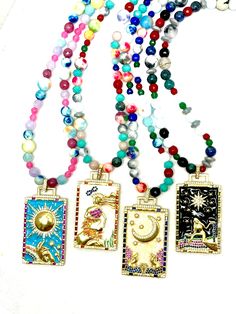 - Vintage bohemian style painting in enamel with zirconia - Pendant dimensions: Almost 2” x 1” - Link chain necklace length: 28” - Wear long or adjusted as double choker, bracelet, anklet and more. - The necklace has no closure, if desired please add the push down link closure to transform the piece to use it and create your own style. Available images: - Inner Strength & Leadership: Passionate, caring, confident, kind and gentle, patient, balanced, soft, sensitive, passionate and fun. - The Star: Healed, determined, hopeful, self believer, friendly, dreamer and ideal, humanitarians and revolutionaries, inventors and philosophers. Intellectual, artistic and idealistic by nature, Passionate about social welfare issues. Believe in working towards the greater good of humanity. - The Moon: Mys Trendy Enamel Necklace With Adjustable Chain, Bohemian Rhinestone Necklace For Festivals, Bohemian Adjustable Jeweled Necklace, Bohemian Jeweled Adjustable Necklace, Adjustable Jeweled Bohemian Necklace, Bohemian Festival Jewelry With Rhinestones, Bohemian Jewelry With Rhinestones For Festivals, Bohemian Gold Enamel Necklace, Bohemian Rhinestone Jewelry For Festivals