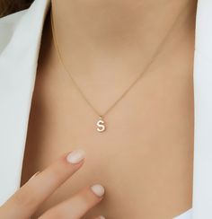 "14K SOLID YELLOW GOLD DAINTY INITIAL NECKLACE Metal : 14K Solid Gold Necklace Length : 16 inches / 40cm Letter Height : 8.50mm Letter Width : 6.55mm ---MADE IN USA--- ---All letters from A to Z are available. Please indicate your letter choice in the \"notes to seller\" section on the order. ---This is a beautiful 14K Solid White Gold Dainty Initial Necklace with Diamonds. Available White Gold -Yellow Gold or Rose Gold ---Absolutely stunning. Comes in a gift box. ---Shipping Policy---- Item wil Simple 14k Gold Initial Pendant Necklaces, Yellow Gold Initial Pendant Necklace For Everyday, Everyday Yellow Gold Initial Pendant Necklaces, Yellow Gold Initial Pendant Necklaces For Everyday, Gold Minimalist Initials Necklace, Simple Gold Initial Pendant Necklace, Simple Gold Necklaces With Initials, Simple Yellow Gold Initials Necklace, Simple Yellow Gold Necklace With Initials