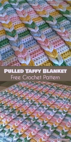 crocheted blanket pattern with the words pulled taffy blanket