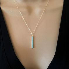 Turquoise Pendant Necklace Gold Bar Necklace Gold Layering | Etsy Minimalist Blue Necklace With Rectangular Pendant, Blue Minimalist Personalized Jewelry, Blue Minimalist Rectangular Pendant Jewelry, Personalized Blue Minimalist Jewelry, Minimalist Gold Turquoise Necklace, Minimalist Blue Turquoise Pendant Necklace, Turquoise Personalized Jewelry, Minimalist Blue Turquoise Necklace For Gift, Everyday Personalized Turquoise Jewelry