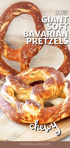 Two large soft and chewy bavarian pretzels on wooden tray. German Party Food, German Pretzel Recipe, Dish Sides, German Pretzels, German Party, Bavarian Pretzel, Beer Bread Easy, Soft Pretzel Recipe