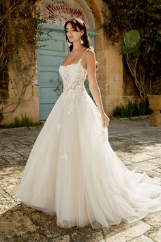 Sincerity Wedding Dress, Square Neck Wedding Dress, Drop Waist Wedding Dress, Lace Top Wedding Dress, Sincerity Bridal, Dress With Square Neckline, Neck Wedding Dress, Fairy Tale Wedding Dress, Wedding Dress With Pockets