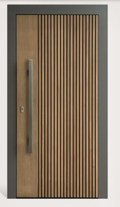 a close up of a door with wooden slats on the front and side panels