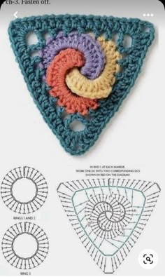 crochet pattern for an ornament in the shape of a triangle with spirals