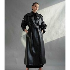 Faux Leather Japanese Trench Coat | Eiyo Kimono Trench Coats Women Long, Faux Leather Trench Coat, Loose Fashion, Coat For Women, Leather Trench, Winter Outerwear, Long Trench, Long Trench Coat, Trench Coat Black