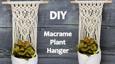 two macrame plant hangers with flowers in them and the words diy above them