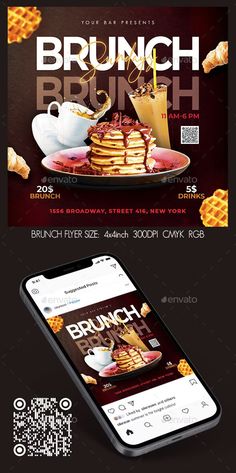 an advertisement for brunch brunch is shown in this graphic style, and it