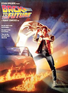 the back to the future movie poster with an image of a man standing in front of a