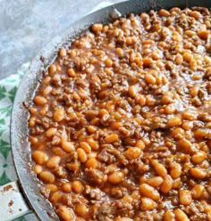 baked beans in a skillet ready to be eaten