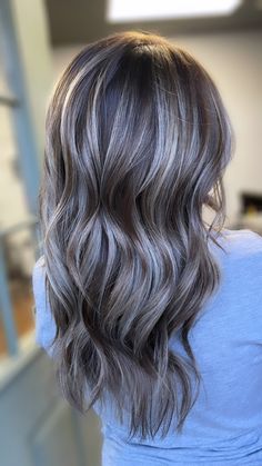 Hair Color To Blend Grey Hair Dark Brown, Hair Color To Cover Gray Hair Brown, Grey Hair Coverage Ideas For Brown Hair, Light Brown Hair With Gray Highlights, Grey Light Brown Hair, Grayish Blonde Hair Ash Brown, Cover Grey Hair Brunette, Brown To Grey Balayage, Ash Hair Color Brown