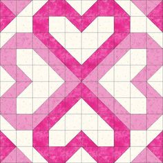 a pink and white quilt with an arrow pattern on it's center piece, in the shape of a heart