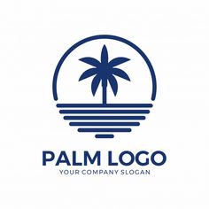 the palm tree logo is blue and white