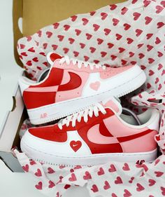 Love letter custom noke air force ones by @jadamscustoms Custom Air Force 1 Design, Air Force 1 Design Ideas, Valentines Shoes, Valentine Shoes, Custom Af1 Ideas, Custom Sneakers Ideas, Air Force 1 Valentines Day 2023, Custom Air Force 1 Diy, Airforce 1 Valentine