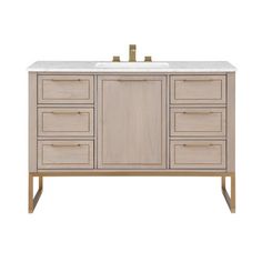 an image of a bathroom vanity with two sinks and three drawers on the front side