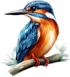 a colorful bird sitting on top of a tree branch next to another bird with blue and orange feathers