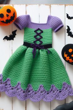 Halloween Crochet Dress for Kids Crochet Halloween Costume Toddler, Crochet Halloween Costume Patterns Free, Crochet Dress For Kids, Crochet Halloween Costume, Whimsical Crochet, Crochet Elf, Toddler Crochet, Crocheted Clothes, Crochet Baby Costumes