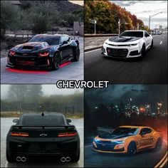 four different cars are shown in this collage with captioning above the image