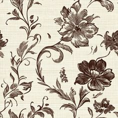 an image of a flower pattern on a white wallpaper background with brown and black flowers