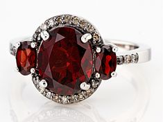 3.47ctw Oval Vermelho Garnet(TM) With .12ctw Round Champagne Diamond Rhodium Over Sterling Silver Ring. Measures approximately .75"L x .50"W. Not sizeable. Finished under gallery. Silver Garnet Ring, Pyrope Garnet, Rose Gold Morganite Ring, Sterling Silver Garnet Ring, Almandine Garnet, Red Gemstones, Morganite Ring, Garnet Ring, Broken Chain