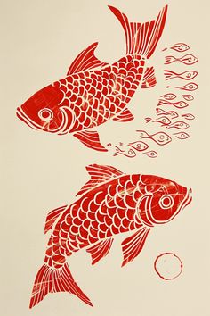 Chinese Graphic Art, Fish Poster Design Ideas, Koi Fish Linocut, Cool Fish Drawing, Japanese Fish Drawing, Japanese Minimalism Art, Fish Lino Print, Fish Linocut, Koi Fish Illustration