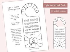 the light shines in the darkness bookmark is shown next to an image of a candle