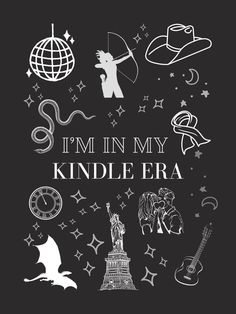 i'm in my kindle era t - shirt design with symbols around the world