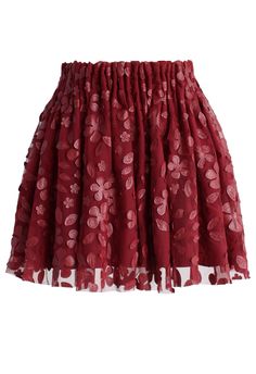 Falling Petal Mini Skirt in Wine Flower Petal Skirt, Patch Skirt, Black Miniskirt, Petal Skirt, Red Pleated Skirt, Skirts Pleated, Layered Mini Skirt, Pleated Skirt Short, Elastic Skirt