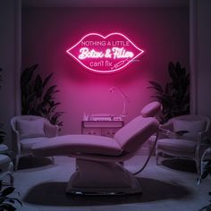 a pink neon sign that reads, nothing a little bleac & fila can't fix