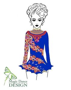 a drawing of a woman wearing a blue dress