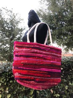 TOTE BAG, Eco Friendly, Cotton, Handmade, Durable  Dimensions: 22in x 15in x 6 in Market Tote Bag With Rolled Handles, Red Crochet Tote Bag For Everyday, Pink Tote Bag With Rolled Handles, Multicolor Bags With Rolled Handles For Everyday Use, Multicolor Shoulder Bag With Rolled Handles For Shopping, Pink Tote Shoulder Bag For Market, Red Crochet Tote Bag, Support Artists, Muted Colors