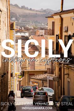 a street with cars parked on both sides and the words sicly written above it