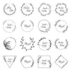 hand drawn floral wreaths and labels