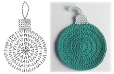 a crocheted ornament is shown next to a photo of an ornament