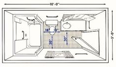 a drawing of a bathroom with measurements for the shower and toilet area, as shown above