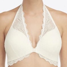 "Spanx Undie-Tectable Wireless Lace Bralette. Women’s Size M. Designed With Fashion And Function In Mind, This Lacy Bralette Is An Essential For Those Who Love Lightweight Support. The Front Closure Makes It Easy To Slip On And Off, While The Four-Way Convertible Straps Let You Go From Halter Top To Racerback Tank In Flash. Bralette Design Offers Light Support Back Smoother Adjustable And Convertible Straps Textured Lace Construction Wireless Lightly Lined Front Clasp Closure 80% Nylon / 20% Ela Elegant Bra-friendly Halter Neck Intimate, Beauty And Brains, Mens Measurements, Bra Measurements, Lacy Bra, Minimiser Bra, Full Coverage Bra, Nursing Bra, Wireless Bra