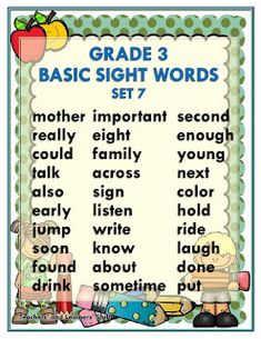 a poster with the words grade 3 basic sight words set 1