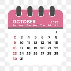 a calendar for the month of october on a white background with red and black numbers