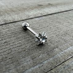 Clear Cz Gem Evening Star Barbell Tongue Ring - Surgical Grade Stainless Steel - Body Candy Tongue Barbell, Find Style, Tongue Ring, Evening Star, Jewelry Promotion, Tongue Piercing, Tongue Rings, Piercing Ring, Belly Rings