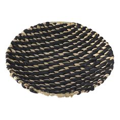 a black and white bowl with braiding on it