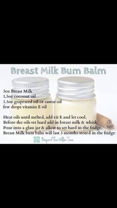 a bottle of breast milk next to a jar of balm