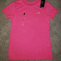 Under Armour Pink Shirt Size Xs New With Tag Under Armour Short Sleeve Workout Top, Short Sleeve Under Armour Workout Top, Under Armour Sporty Shirt For Sports, Sporty Under Armour Sports Shirt, Sporty Under Armour Shirt For Sports, Under Armour Short Sleeve Athleisure Top, Fitted Under Armour Crew Neck Top, Sporty Short Sleeve Tops By Under Armour, Under Armour Sports Shirt