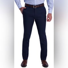 Slim Fit Poly/Wool/Spandex Pants With Flat Front Style, Belt Loops, Zip Closure, Half Front Lined, Coin Pocket, And Back Pockets. 34x34 Black Dress Pants Men, Fitted Slacks, Mens Slacks, Slim Fit Dress Pants, Slacks Trousers, Blue Dress Pants, Spandex Pants, Slack Pants, Slim Fit Dress