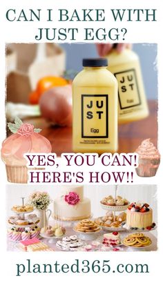 an advertisement for just egg with images of cakes and cupcakes