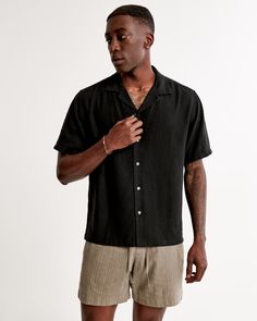 Men's Camp Collar Summer Linen-Blend Shirt | Men's Tops | Abercrombie.com Abercrombie Outfits, American Clothing, Summer Linen, Men's Tops, Men Summer, Mens Fashion Summer, American Apparel, Mens Summer